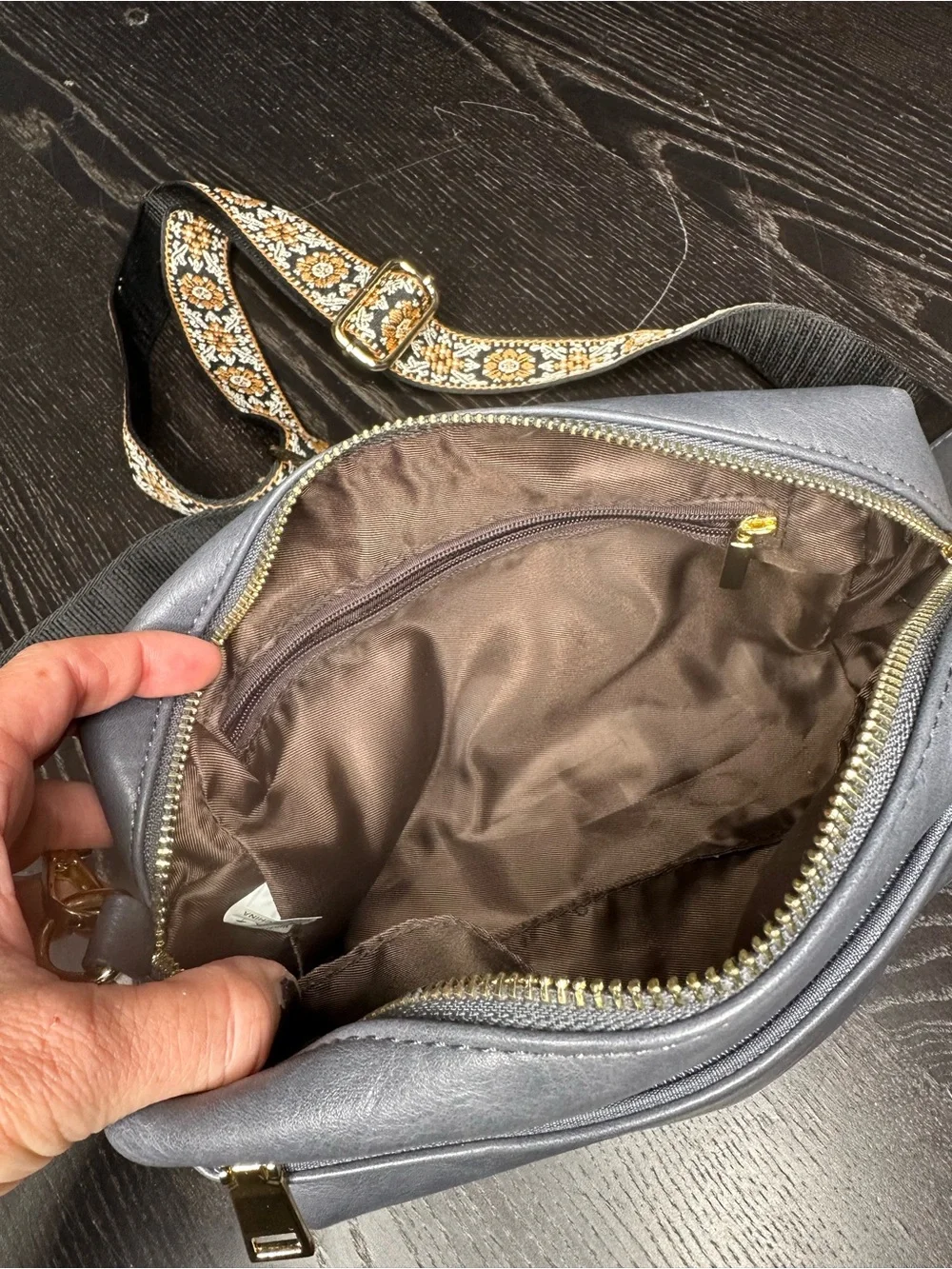 Women's Crossbody Bag with Decorative Strap - Slate Grayish Blue - Unknown brand